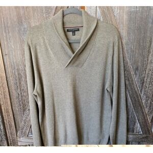 Banana Republic Sweater Mens Size Large Tan Long Sleeve Shawl Collar Lightweight